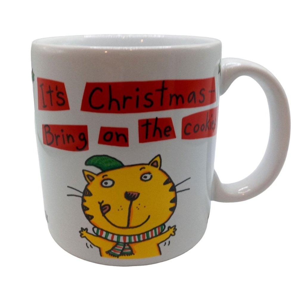 Christmas Cat Mug Cup Time For Cookies Carlton Cards Vintage Gingerbread Man